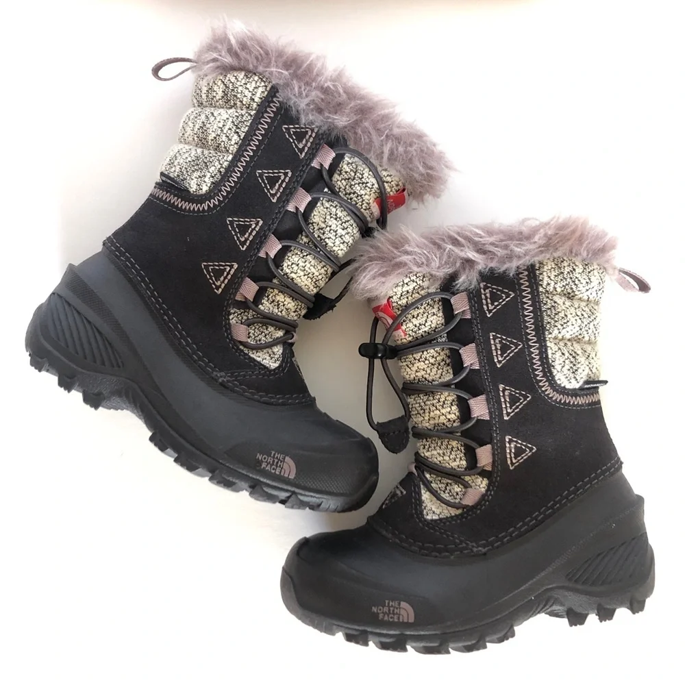 The North Face Shellista Lace Novelty II Gray Purple Faux Fur Girl Snow Boots